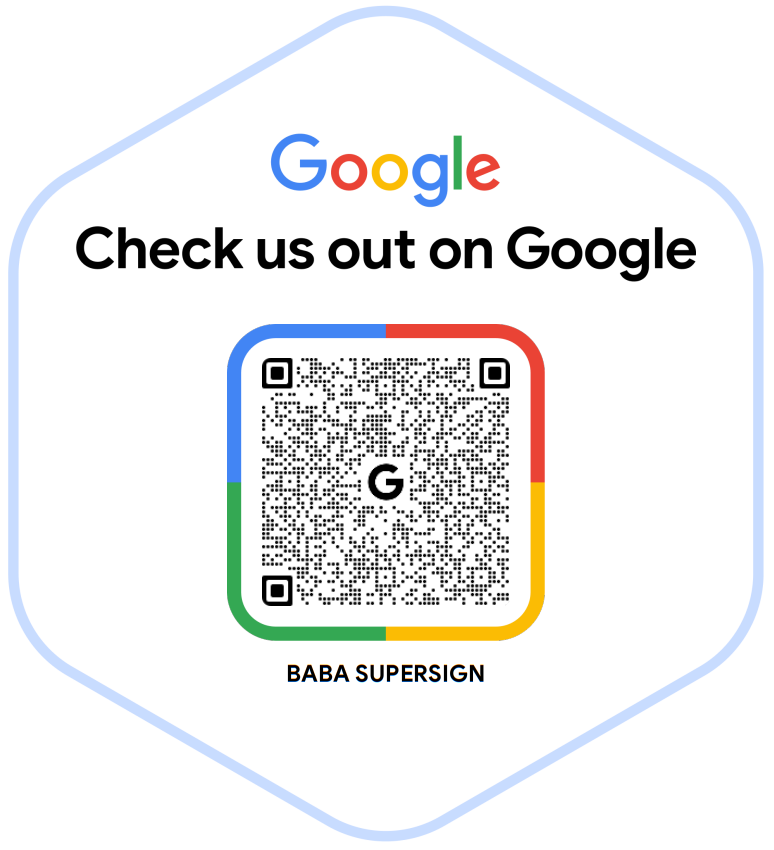 Scan QR code to leave a Google review for Baba Supersign