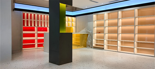4000K LED lighting inside liquor display rack