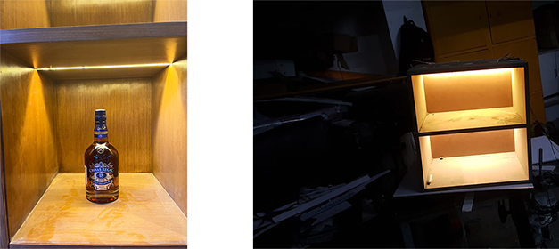 Luxury liquor display rack with warm white lighting