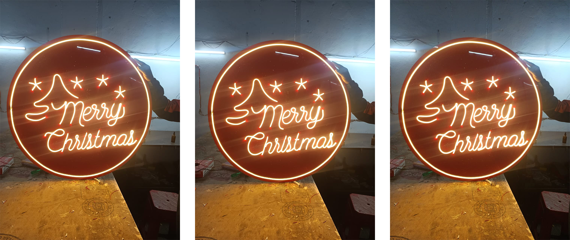 Merry Christmas LED neon banner installation in Delhi NCR