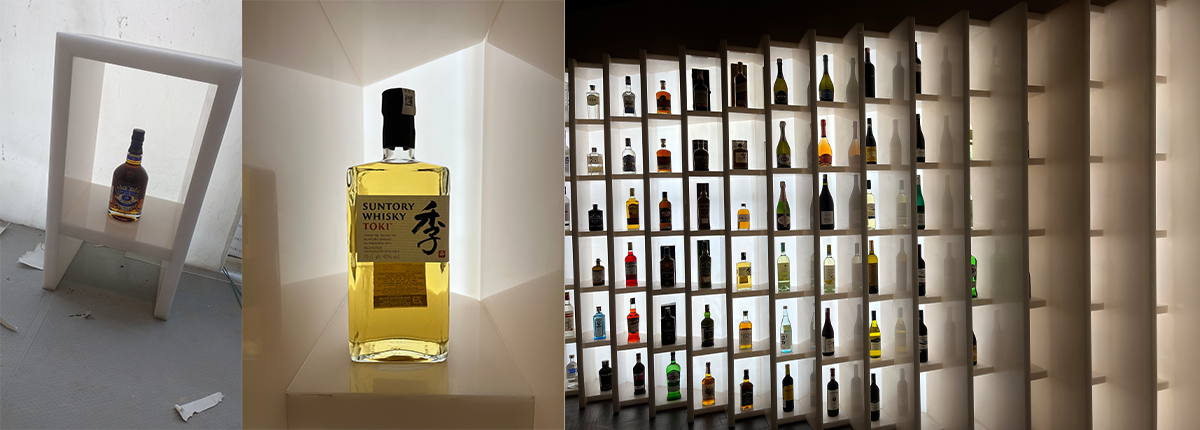 Liquor store wall rack with LED lighting by Baba SuperSign