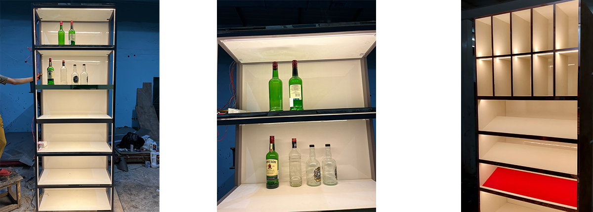 Liquor store wall rack with LED lighting by Baba SuperSign